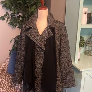 Women's Double Breasted Tweed Peacoat with Scarf